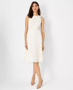 Petite Polka Dot Pleated Flare Dress