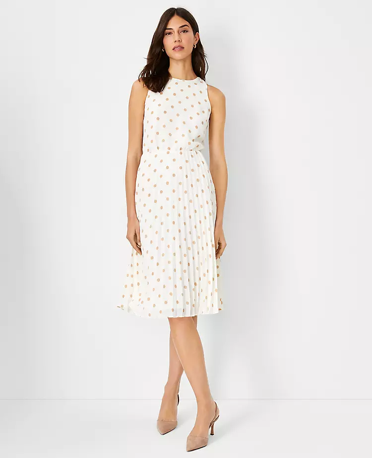 Petite Polka Dot Pleated Flare Dress