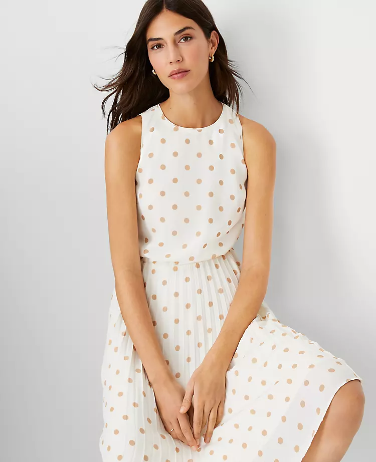 Petite Polka Dot Pleated Flare Dress - Image 3