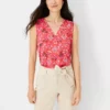 Petite Floral Mixed Media Pleat Front Top