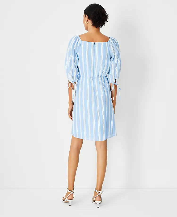 Striped Puff Sleeve Wrap Dress 2 Striped Puff Sleeve Wrap Dress - Image 2