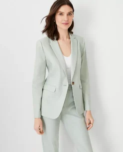 The Notched One Button Blazer In Linen Blend