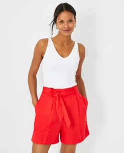 The Tie Waist Pleated Short In Linen Blend