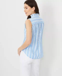 Striped Ruffle Button Top -Outlet Modern Muse Closet Store 613698 3435 ALT1