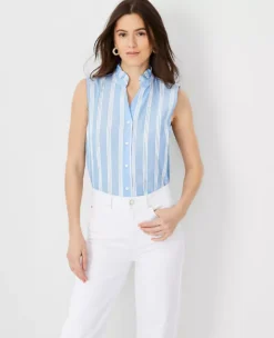 Striped Ruffle Button Top -Outlet Modern Muse Closet Store 613698 3435 ALT2