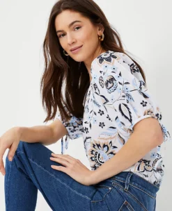 Floral Puff Tie Sleeve Top