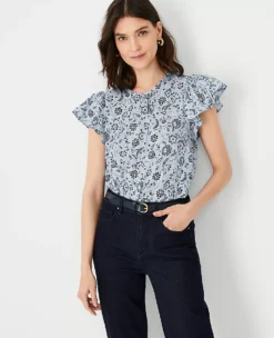 Floral Flounce Sleeve Top