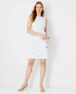 Plaid Button Trim Sheath Dress