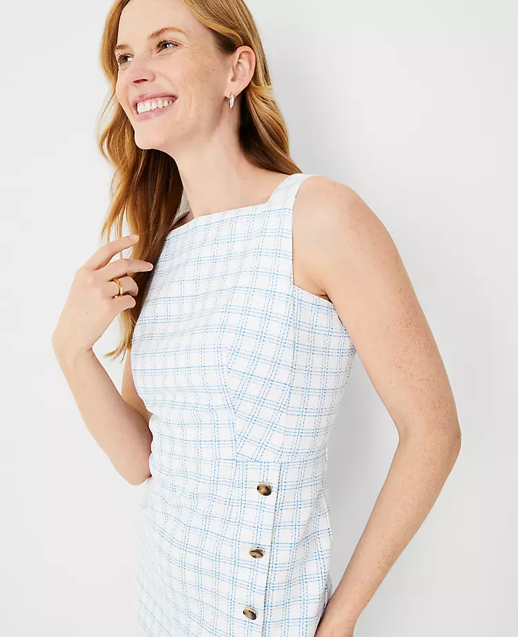 Plaid Button Trim Sheath Dress - Image 3