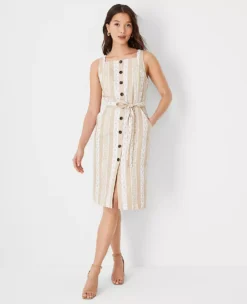 Striped Linen Blend Halter Pocket Dress