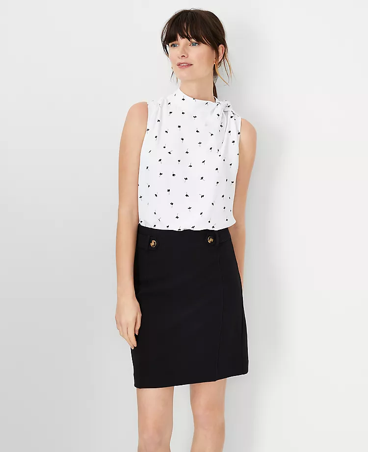 Floral Asymmetrical Tie Neck Mixed Media Shell - Image 3