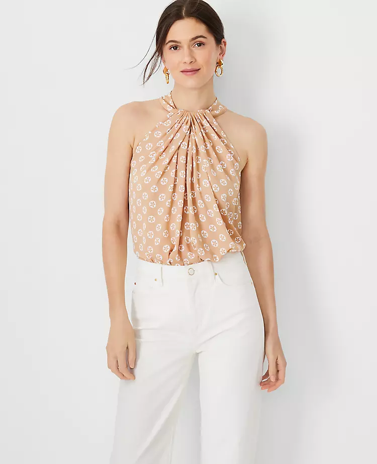 Floral Mixed Media Draped Halter Top