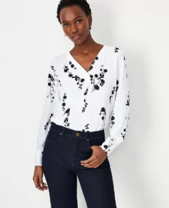 Floral Mixed Media Pleat Front Top