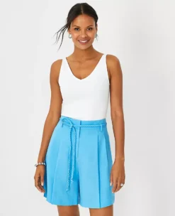 The Belted Pleated Short In Linen Blend