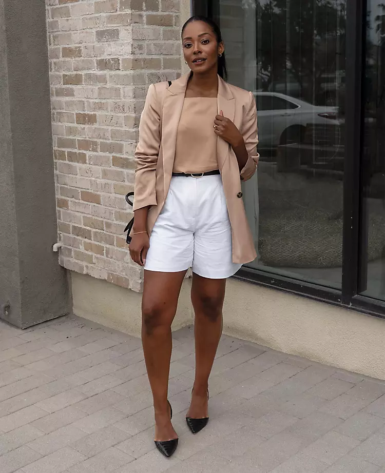 The Petite Relaxed Double Breasted Long Blazer In Satin - Image 4