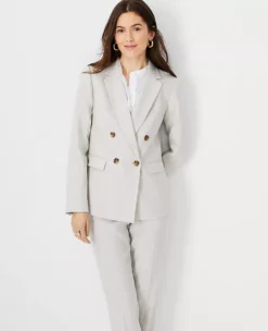 The Petite Tailored Double Breasted Long Blazer In Linen Blend