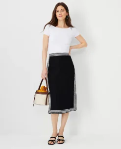Petite Embroidered Side Slit Pencil Skirt