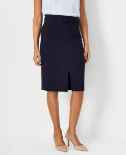 Petite Belted Seamed Pencil Skirt