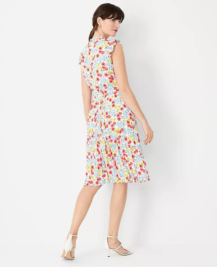 Petite Floral Ruffle Pleated Flare Dress - Image 2