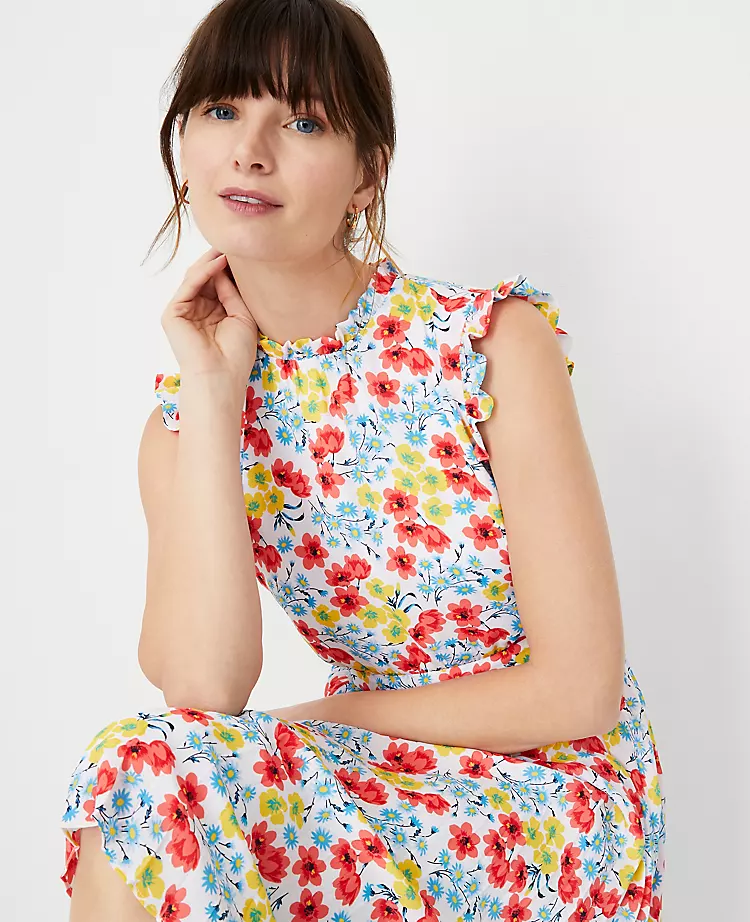 Petite Floral Ruffle Pleated Flare Dress - Image 3