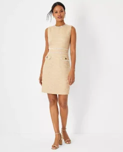 Petite Shimmer Tweed Button Pocket Sheath Dress