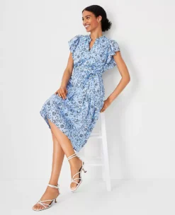 Petite Floral Flutter Sleeve Belted Flare Dress -Outlet Modern Muse Closet Store 614489 018571 ALT2