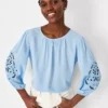 Petite Eyelet Sleeve Mixed Media Top