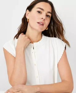 Petite Scalloped Mixed Media Button Top