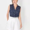 Petite Floral Sleeveless Camp Shirt