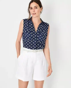 Petite Floral Sleeveless Camp Shirt