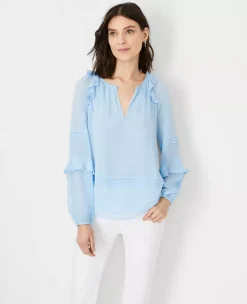 Petite Pintucked Ruffle Sleeve Top