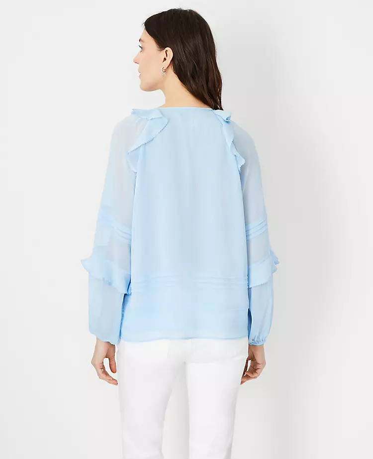Petite Pintucked Ruffle Sleeve Top - Image 2