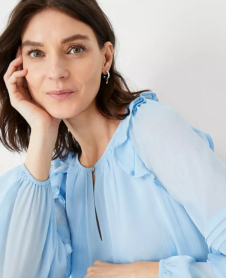 Petite Pintucked Ruffle Sleeve Top - Image 3