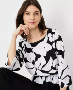 Petite Floral Shadow Smocked Waist Top