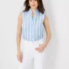 Petite Striped Ruffle Button Top