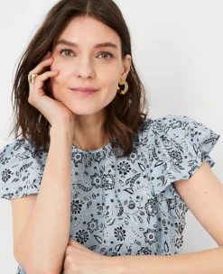 Petite Floral Flounce Sleeve Top -Outlet Modern Muse Closet Store 614817 018571 ALT2