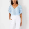 Petite Striped Puff Tie Sleeve Top