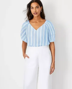 Petite Striped Puff Tie Sleeve Top
