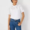 Petite Floral Cutout Lace Ruffle Mock Neck Top