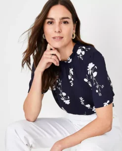 Petite Floral Ruffle Mock Neck Top