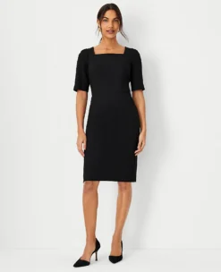 The Petite Elbow Sleeve Square Neck Dress In Seasonless Stretch