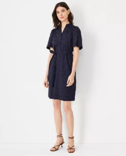 Embroidered Belted Shift Dress