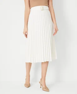 Petite Belted Pleated Midi Skirt
