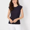 Petite Button Tab Cap Sleeve Top