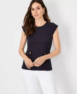 Petite Button Tab Cap Sleeve Top